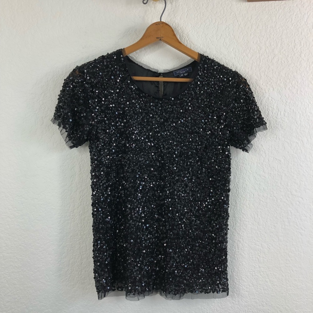 Gryphon New York Sequin Tulle Cocktail Tee Blouse